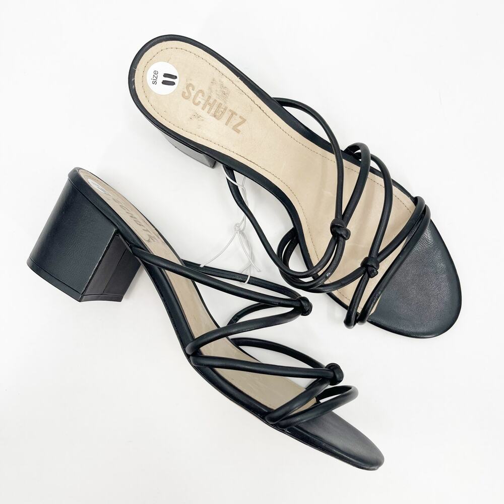 SCHUTZ Princey Black Knotted Strappy Block Heels Sandals